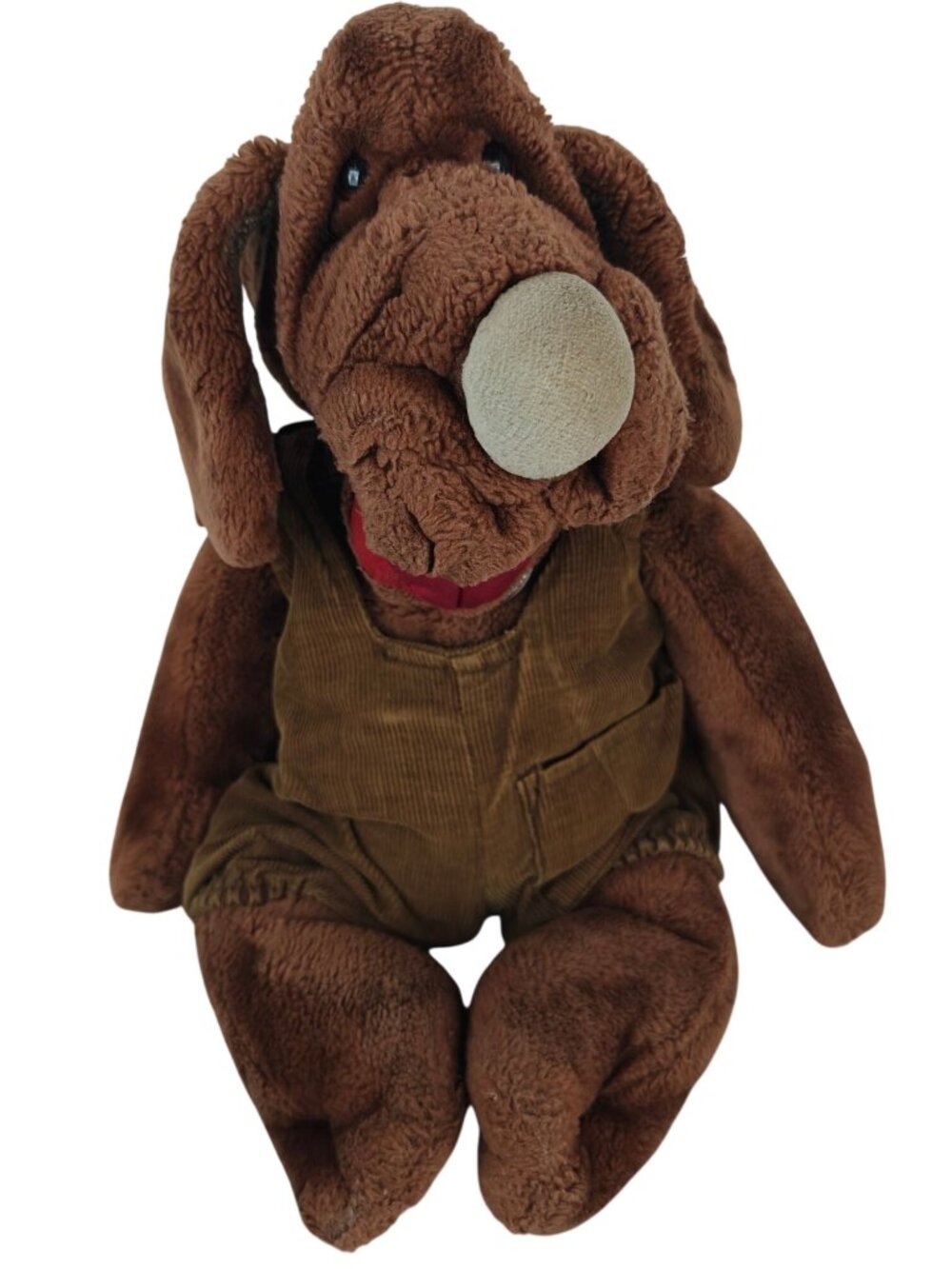 Vintage Wrinkles Brown Plush Hand Puppet Dog Corduroy Overalls 1981 Ganz Bros.